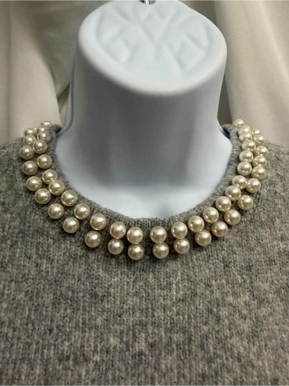 Truth by Republic Faux Pearl Embellished Short Sleeve Knit Sweater Gray S